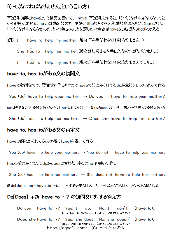 （～し）なければなりませんという言い方１（have to）